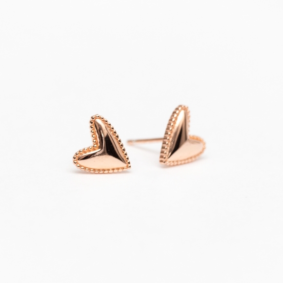 Rose Gold Heart Studs (S925) - Picture 4 of 4